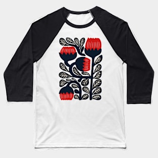 Mid-Century Style Floral Design Baseball T-Shirt